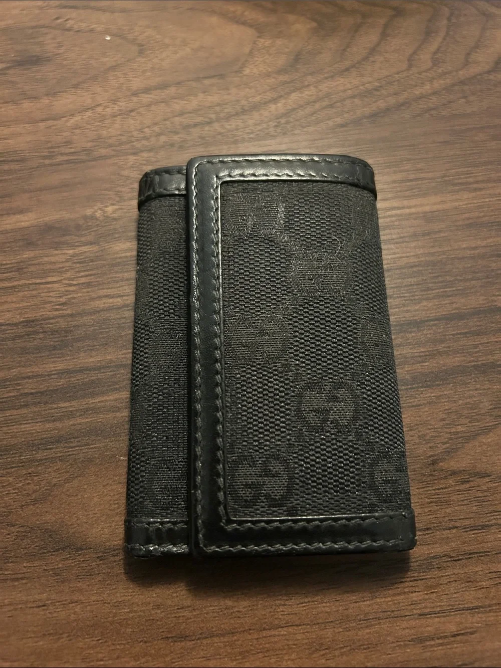 Gucci Black Canvas Trifold Key Holder Wallet